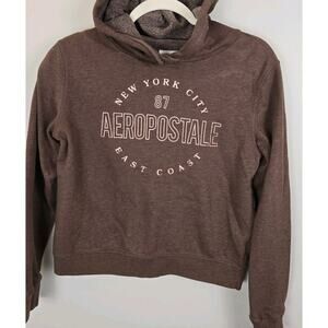 AEROPOSTALE Aero Original Brand EST 1987 NYC Brown Cropped Hoodie Copper Letters